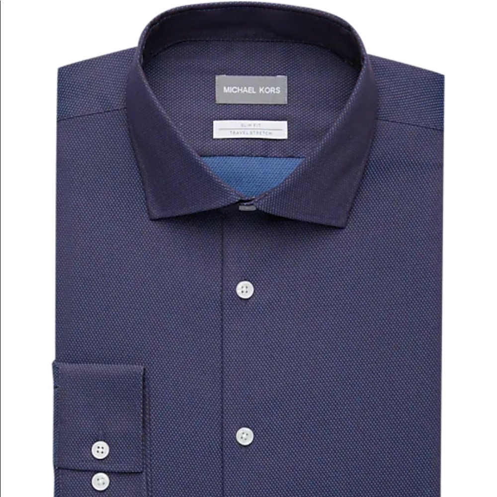 Michael Kors Blue & Red Woven Slim Fit Dress Shirt